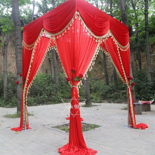 婚庆道具新中式婚礼布幔公主四角亭花亭许愿花厅大红方亭幔结婚花