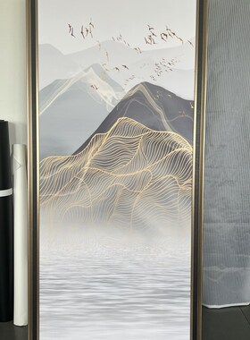 新中式山水装饰画 消防栓开门式挂画消火栓遮 强弱电箱画水电井画