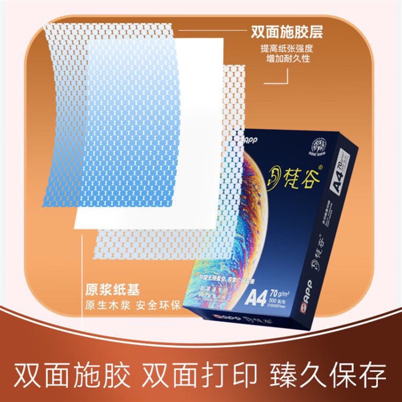 金光app梵谷A4双面打印纸复印纸70克80克一包500张整箱2500张