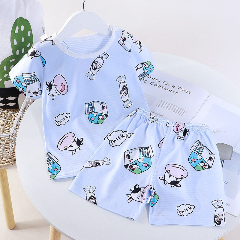 儿童夏季新款纯棉短袖T恤套装男女童空调服透气提花短裤家居服装,童装/婴儿装/亲子装,套装,淘宝优惠券,粉丝福利购,淘宝优惠卷