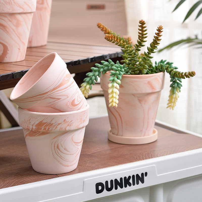 玛奇朵白陶土红陶花盆渐变粗盆栽帝罗马透气素烧大号口径北欧简约