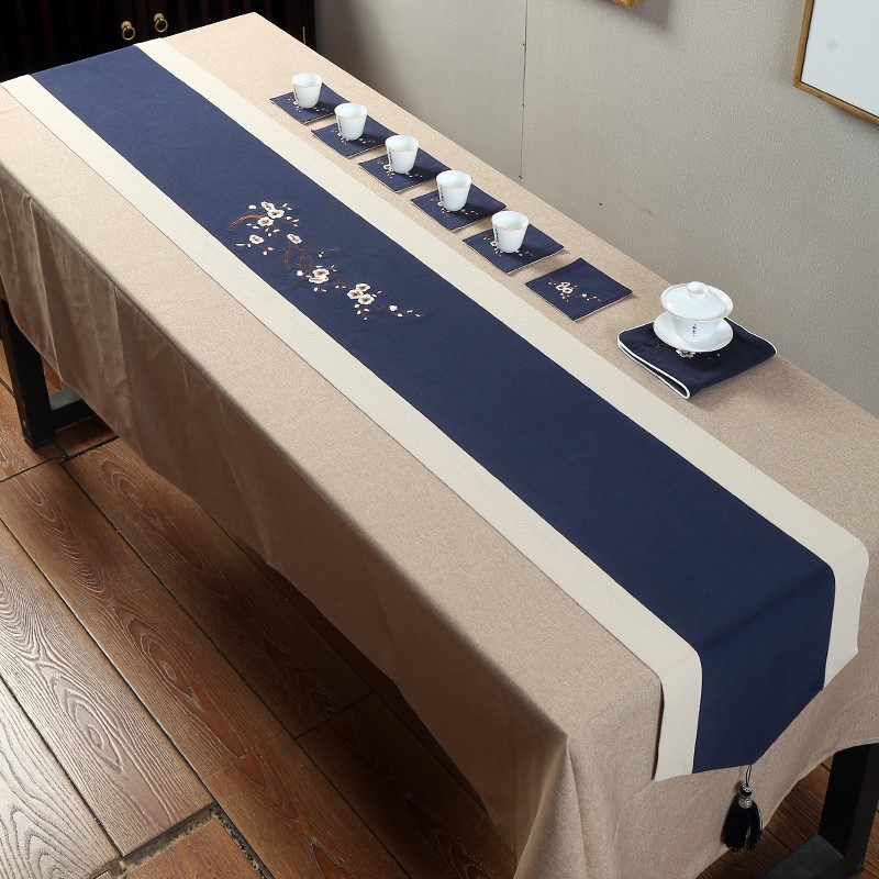 新中式桌旗禅意茶几布茶台布艺日式桌布长条茶席会议加长定0407m