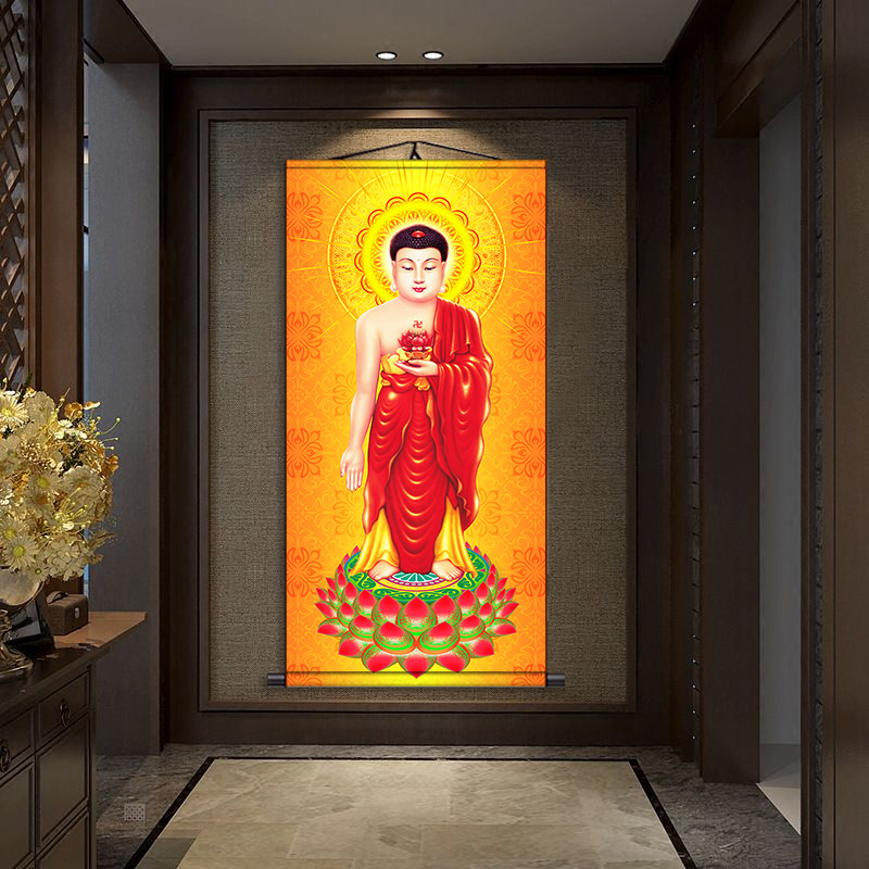 南无阿弥陀佛像挂画阿弥陀佛禅意西方三圣佛菩萨画像字画居家国画