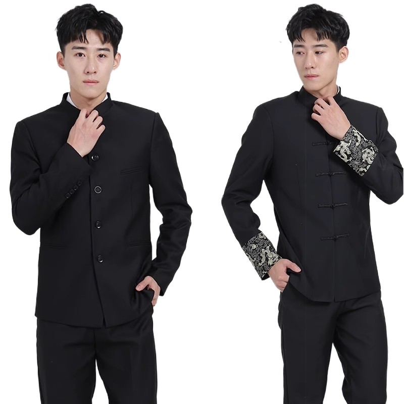 中山装套装男士立领复古风修身青年结婚礼表演出唐装中式西服外套