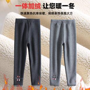 儿童裤子女加绒加厚秋冬款女小童打底裤一体绒外穿女宝宝秋冬裤子