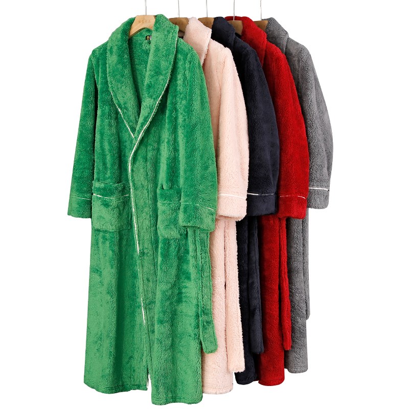 加厚睡袍男秋冬款双面加绒浴袍女长款保暖睡衣暖绒家居服男女浴衣
