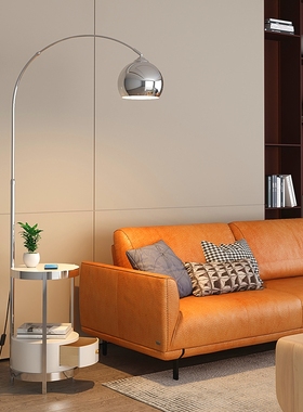 客厅落地灯钓鱼灯沙发旁边茶几置物架银色轻奢高级感flos卧室台灯