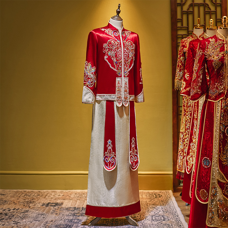 秀禾服男士2023新款中式结婚礼服新郎接亲服大码唐装男敬酒龙凤褂