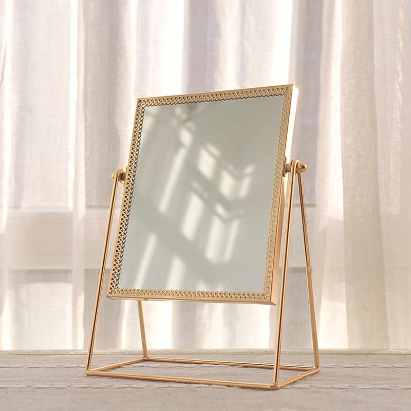 简约台式化妆镜欧式镜子单面梳妆美容镜结婚公主镜随身便携多功能