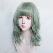假发女长发奶绿色lolita挂耳染水波纹短卷发全头套网红气质锁骨发