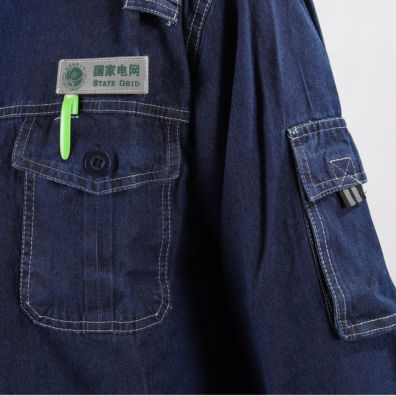 国家电网电业局电力工作服春夏套装牛仔纯棉长袖耐磨定制电工服
