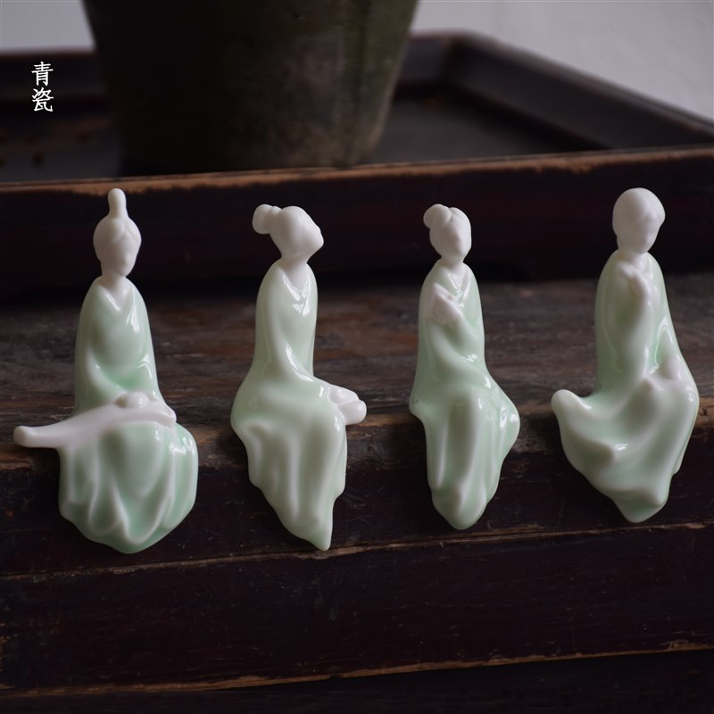 创意古典琴棋书画仕女陶瓷人物家居摆件中式客厅桌面书房饰品香道