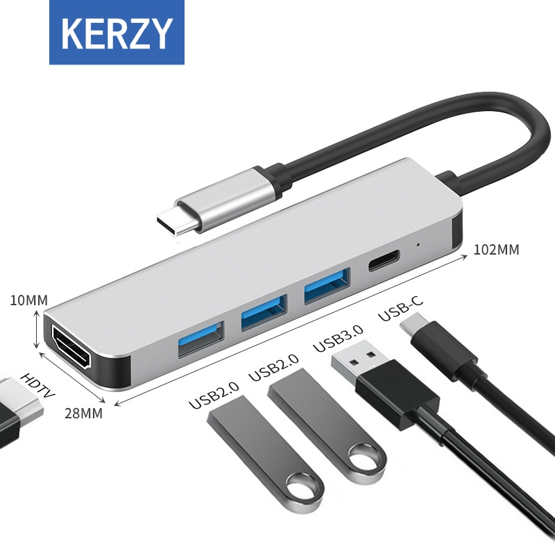 可芝（KERZY）多功能拓展坞USB分线转换器4K投屏PD供电TYPE-C转HDMI+USB3.0+USB2.0*2+PD