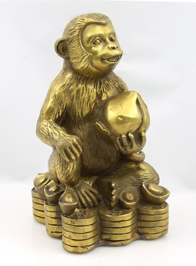 纯铜猴子摆件 抱桃子猴十二生肖猴工艺品摆设 招财客厅中式装饰品