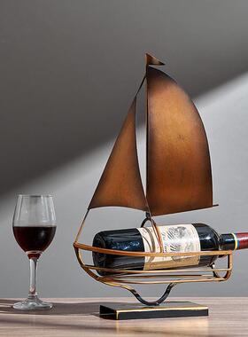 简约设计树脂一帆风顺复古帆船摆件红酒架客厅装饰酒柜乔迁装饰品