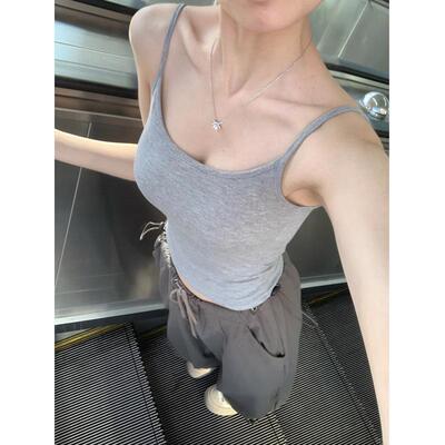 灰色吊带带胸垫背心女夏绝美内搭上衣美背内衣设计感小众外穿