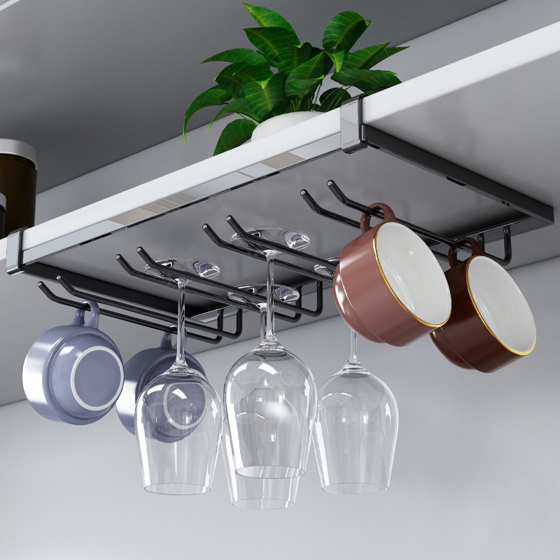 钛黑色免安装304不锈钢酒杯架红酒杯架悬挂高脚杯家用挂杯子倒挂