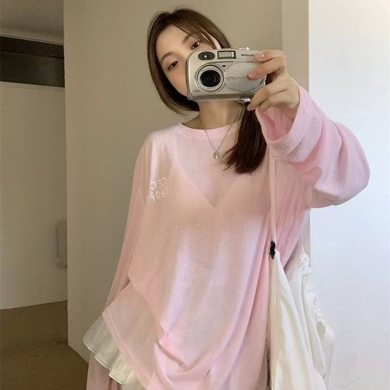 防晒衣彩色字母罩衫T恤女