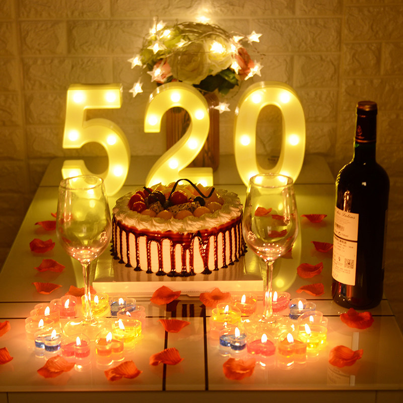 字母灯浪漫烛光晚餐蜡烛生日惊喜布置花瓣表白神器创意求婚用品