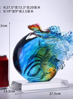 琉璃摆件齐头并进鱼工艺品激流勇进创意房间布置乔迁新居礼品