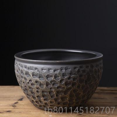 新景德平镇陶院瓷大缸锦鲤鱼缸仿石头口特大号荷花睡莲缸庭金大水
