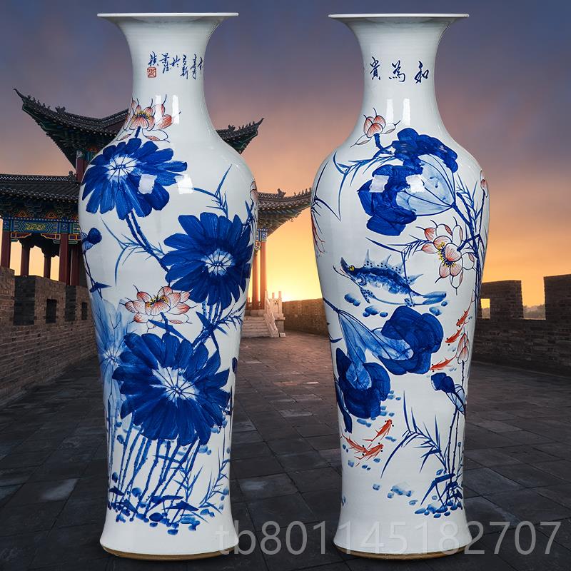 新景德镇陶瓷器手竹子青花中式客厅新房摆饰件插绘花瓷瓶装瓷大花