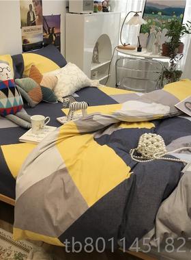 新isn北欧简约男士床上四件套全棉纯棉被套蓝色耐脏5套三件1.m1.8