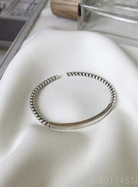 新日韩创意纯S925银简约复古做旧麻花绞绳镯方管手个性手工手饰