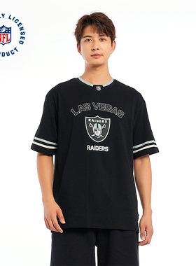 NFL美橄官方突袭者球队服美式运动百搭黑色两道杠印花纯棉短袖T恤
