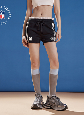 NFL美橄超级碗SF49人队 美式复古蕾丝拼接刺绣黑色纯棉重磅短裤女