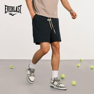美国EVERLAST拳击运动短裤 重磅纯棉针织宽松透气加宽高腰头三分裤