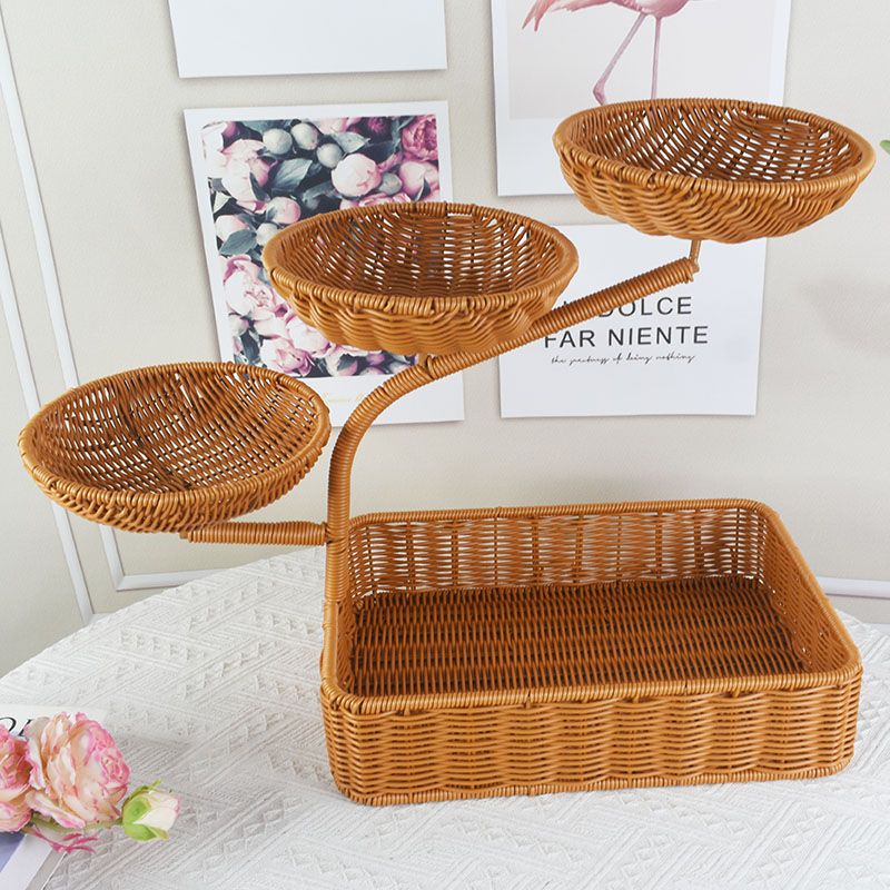 仿藤编织迎客松中国风创意多层果盘瓜子点心盘水果盘客厅上档次