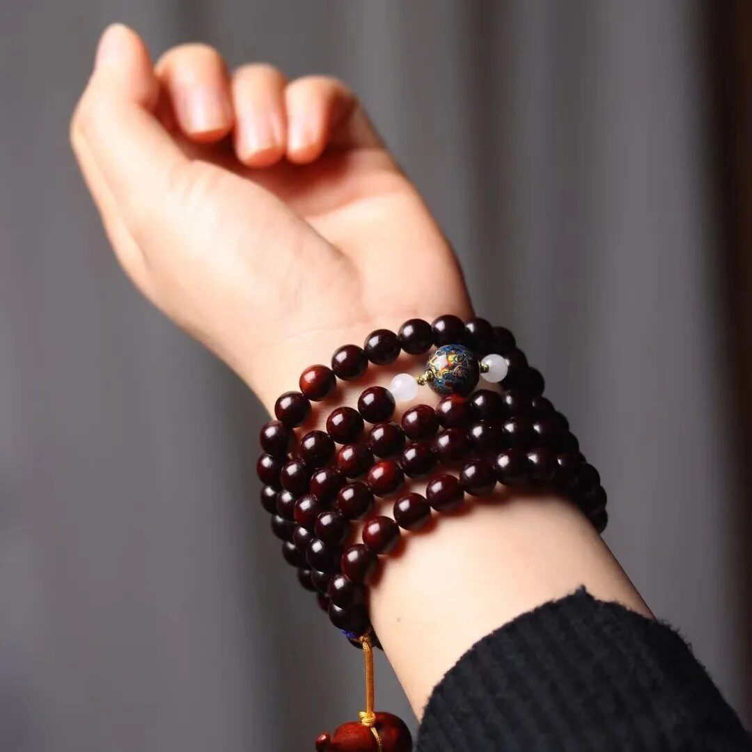 小叶紫檀0.8圆珠桃核108颗多圈手串脖挂手持男女百搭国风时尚大气