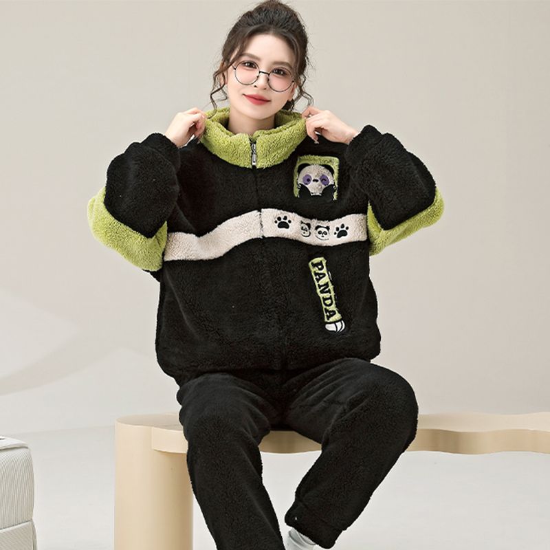 珊瑚绒睡衣女秋冬款加厚加绒大码女款保暖学生冬季法兰绒居服套装