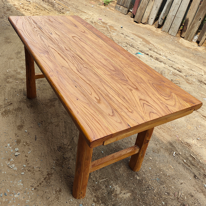 老榆木复古茶桌原木餐桌实木吧台书桌桌子家用长桌茶台简约桌面板