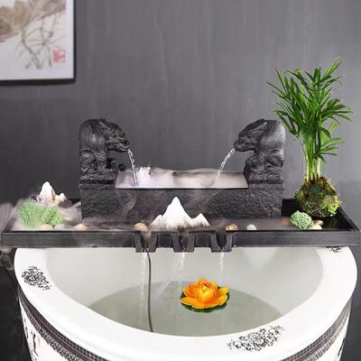 古法养鱼过滤器乌金石流水摆件水族循环增氧机鱼缸石槽造景摆件