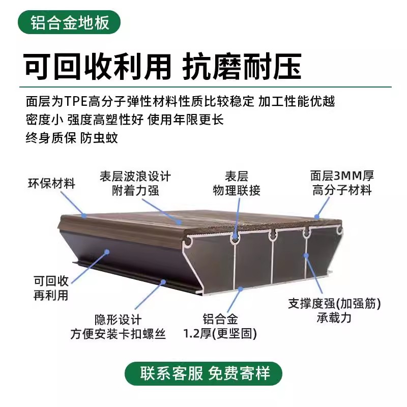 铝合金地板户外地板铝塑木地板花园庭院室内阳台露台地面铺设防腐
