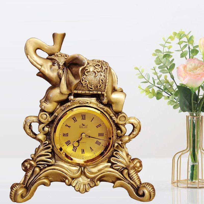 客厅座钟卧室时钟欧式仿古大象钟表奢华装饰家居摆件书桌静音台钟