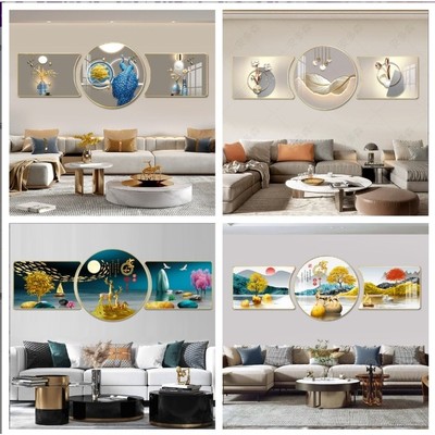 新款富贵圆形组合装饰画客厅壁画时尚简约壁画山水珠联璧合款式