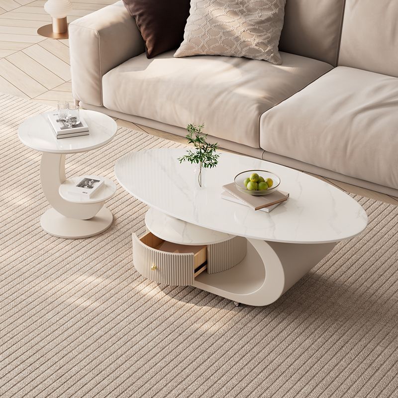 意式岩板可移动茶几客厅家用椭圆形小户型新款现代简约高级感组合