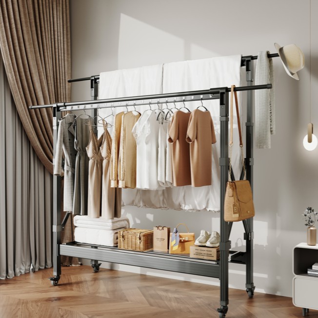 家用落地式晾衣架晾衣架子阳台家用折叠晾衣杆双杆衣服架挂衣架