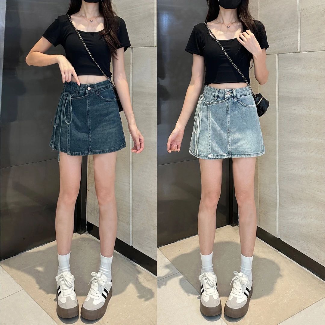 复古美式牛仔短裤裙女爆款2025新款夏季高腰小个子包臀不规则裤裙