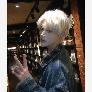 新工艺前额蕾丝假发微分碎盖白金色自然日常全头套 杨多余专属