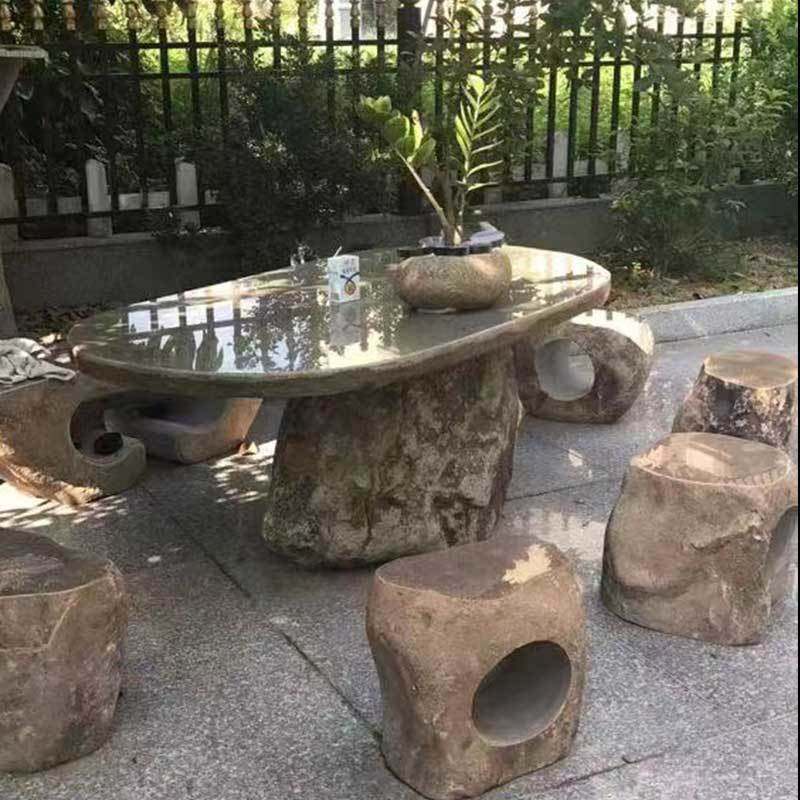 鹅卵石园林艺术石桌户外庭院天然石桌椅特色景观原石茶台石头桌凳