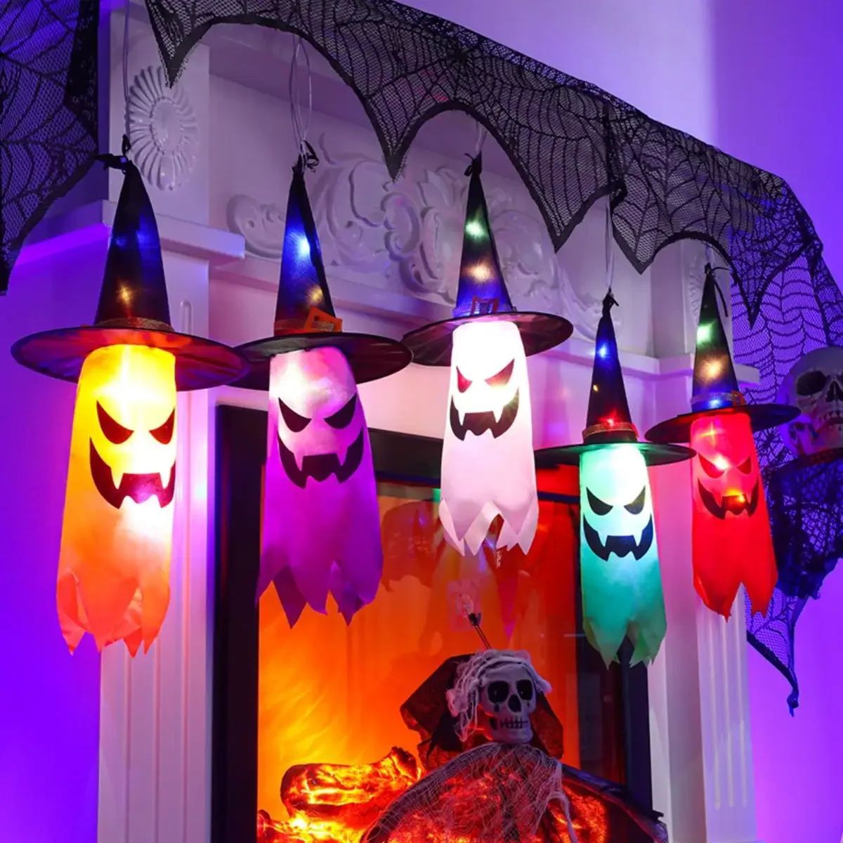 5 Pcs Halloween Witch Hat String LightsColored LED Lights H