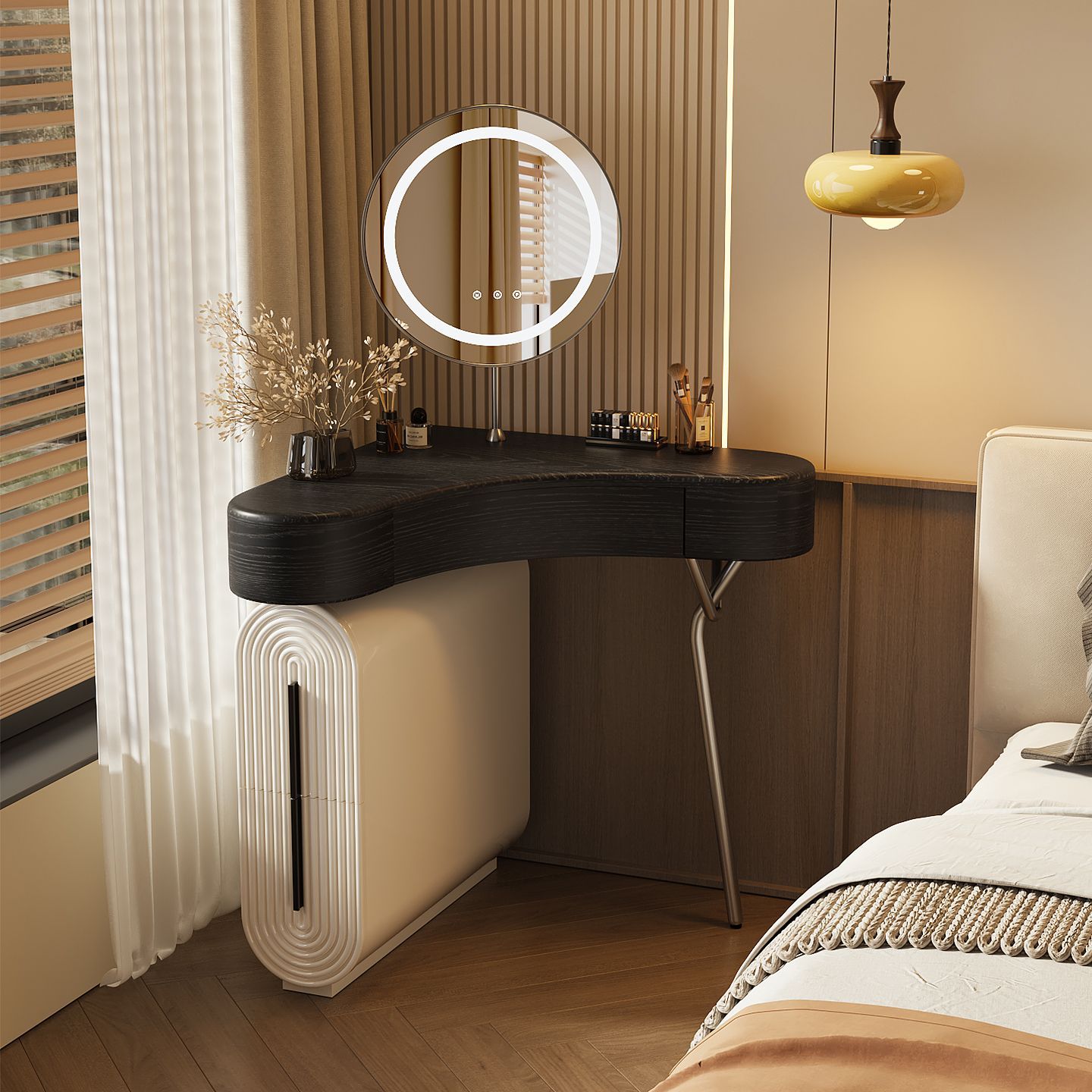 七号公寓实木梳妆台斗柜一体式小户型转角化妆台床头拐角梳妆桌