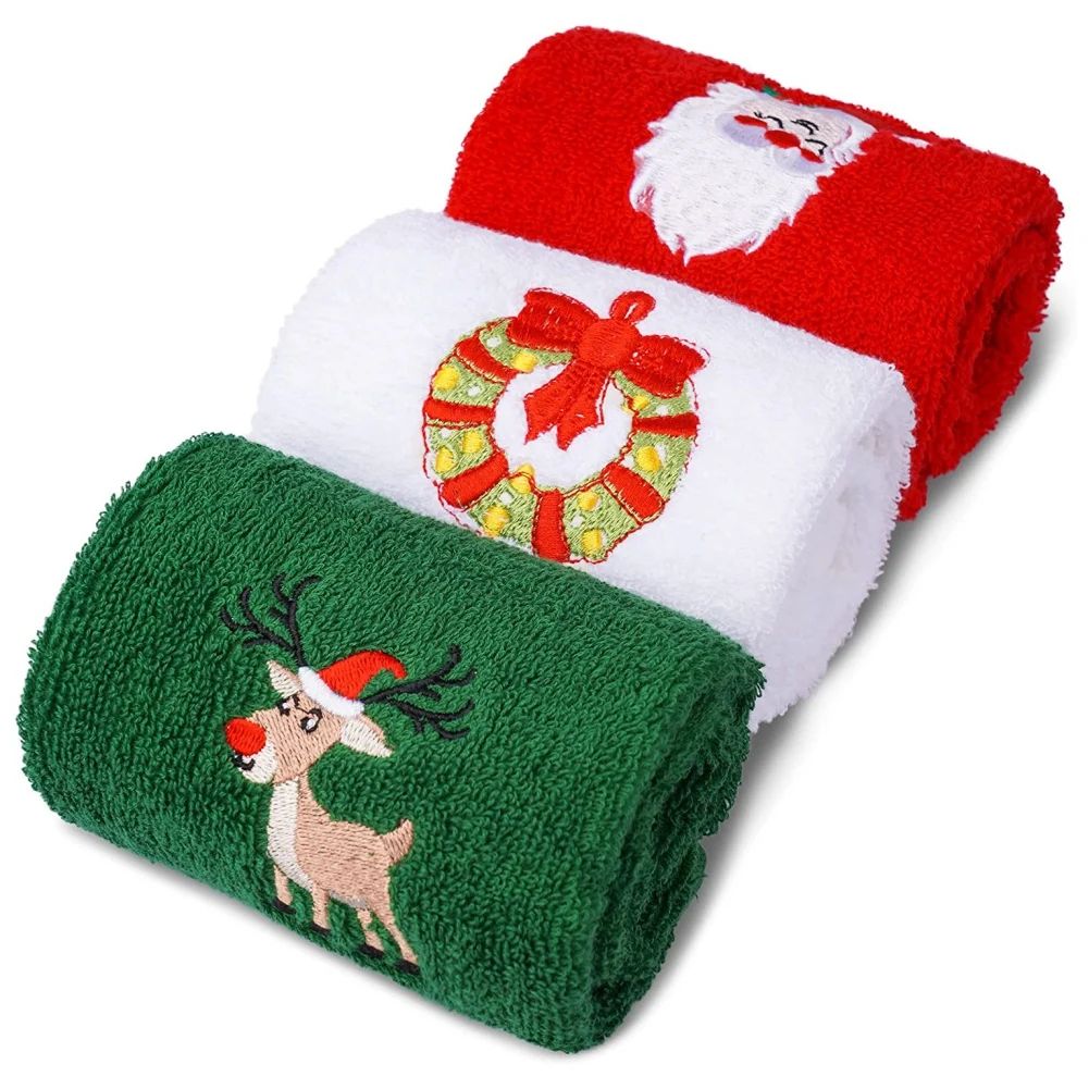 Soft Cotton Towels 3pcs Set Merry Christmas Santa Claus Hand