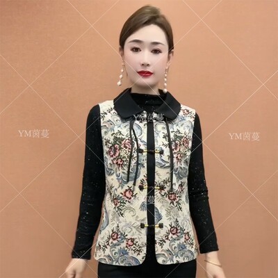 【带里衬】新中式国潮女装马夹新款大码春秋时尚盘扣复古妈妈装马
