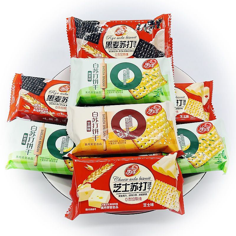 美丹苏打饼干咸香碱性芝麻鲜葱味0添加蔗糖网红零食老牌子