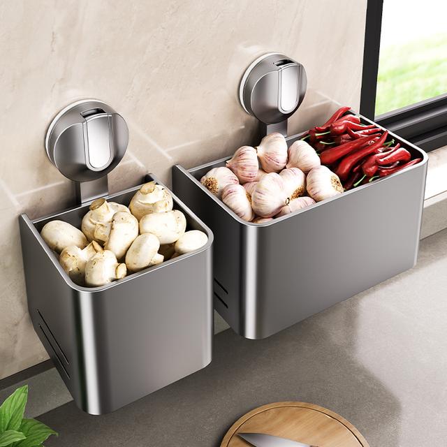 放葱姜蒜收纳盒壁挂式吸盘置物架厨房收纳神器菜篮子免打孔小挂篮